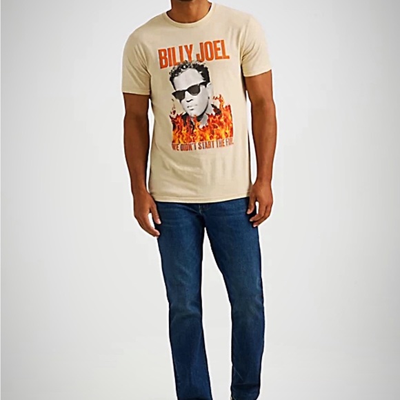 Lee Billy Joel We Didn’t Start The Fire Flames Sunglasses Graphic Beige T Shirt - Picture 4 of 5